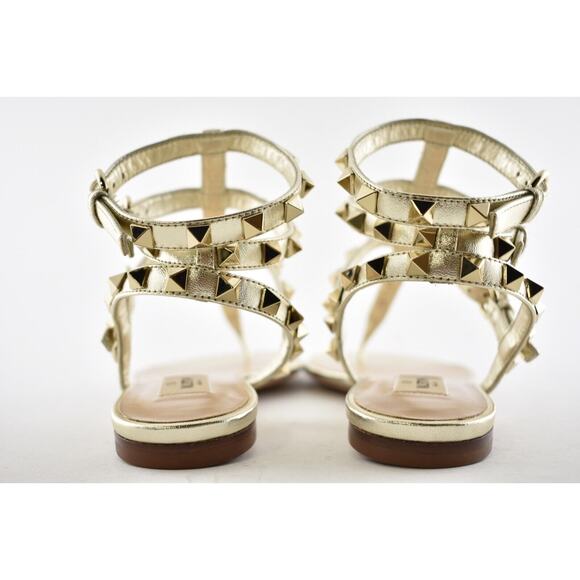 Valentino Rockstud P18 Gold Leather Triple Ankle Strap Gladiator Flat Sandal 35 - Picture 11 of 12